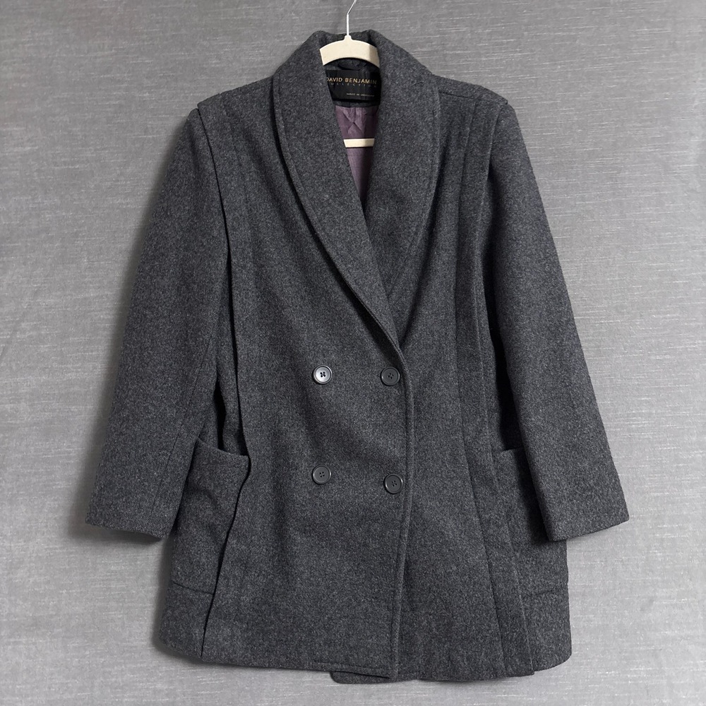 Vintage David Benjamin Coat 10 Gray‎ Wool Double Breasted Peacoat Classic 90s